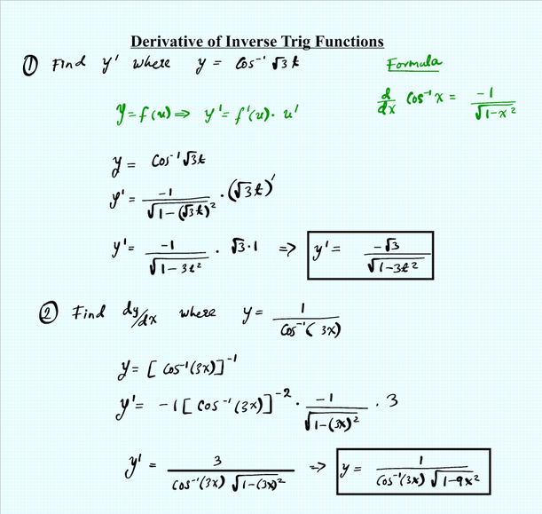 Derivatives Of Inverse Functions Homework Answers